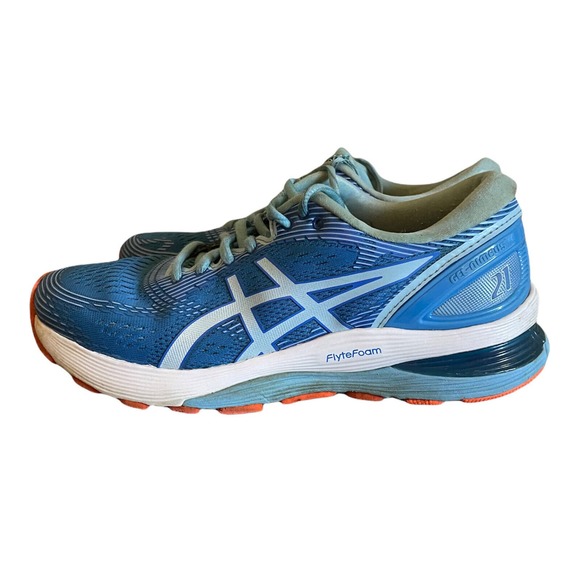 ASICS Womens Gel-Nimbus 21 Blue Coral SkyLight‎ FlyteFoam Running Shoes Size 7 - Picture 2 of 6